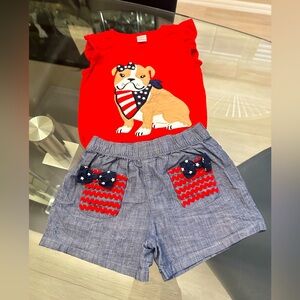 GYMBOREE Girls Embroidered Dog Flutter Top & Short American Cutie - Red